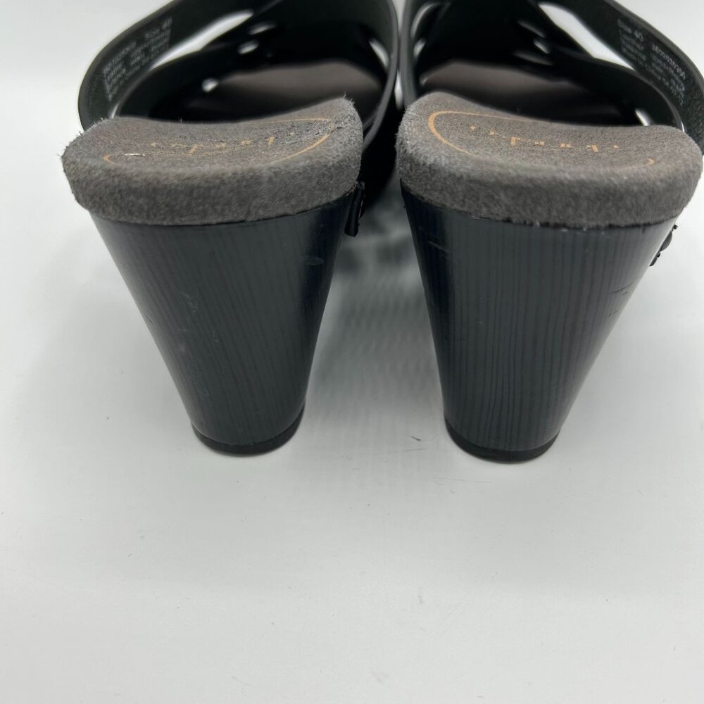 Dansko Womens Black Leather Strappy Wedge Sandals Size 40 Braided Trim - Picture 7 of 12
